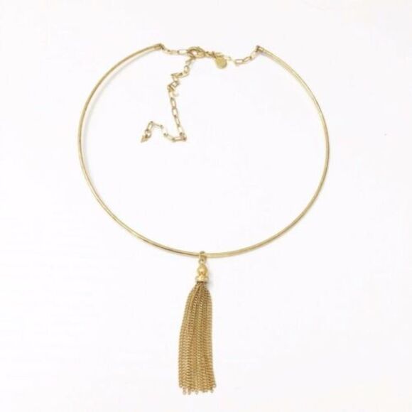 NWT Stella & Dot Gold Collar Necklace Removable Tassel Pendant Adjustable Choker - Picture 3 of 6